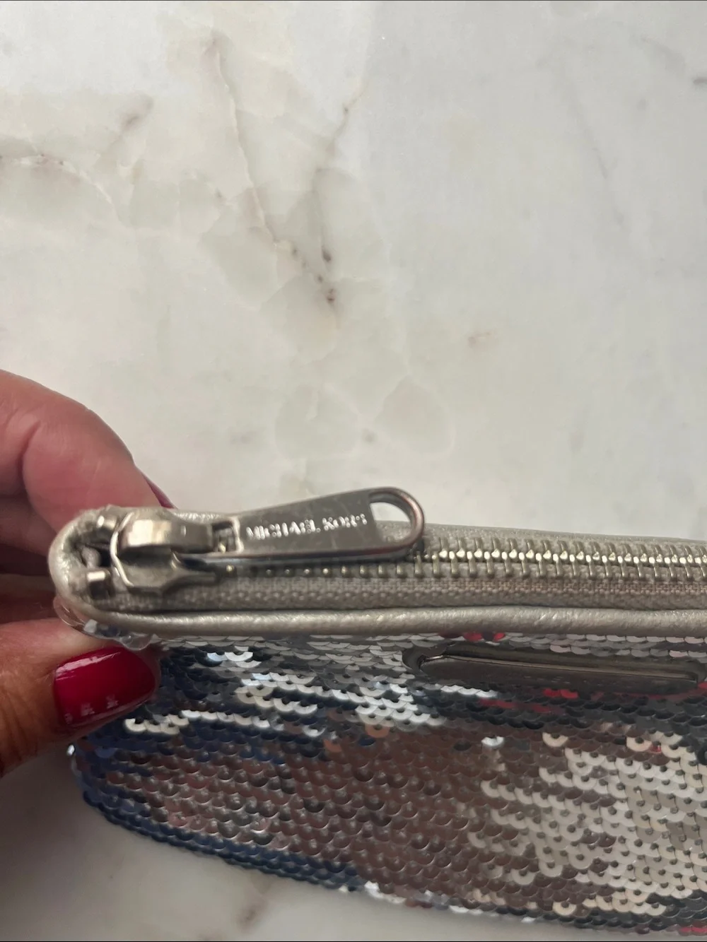 Michael Kors Silver Sequin Zip Pouch